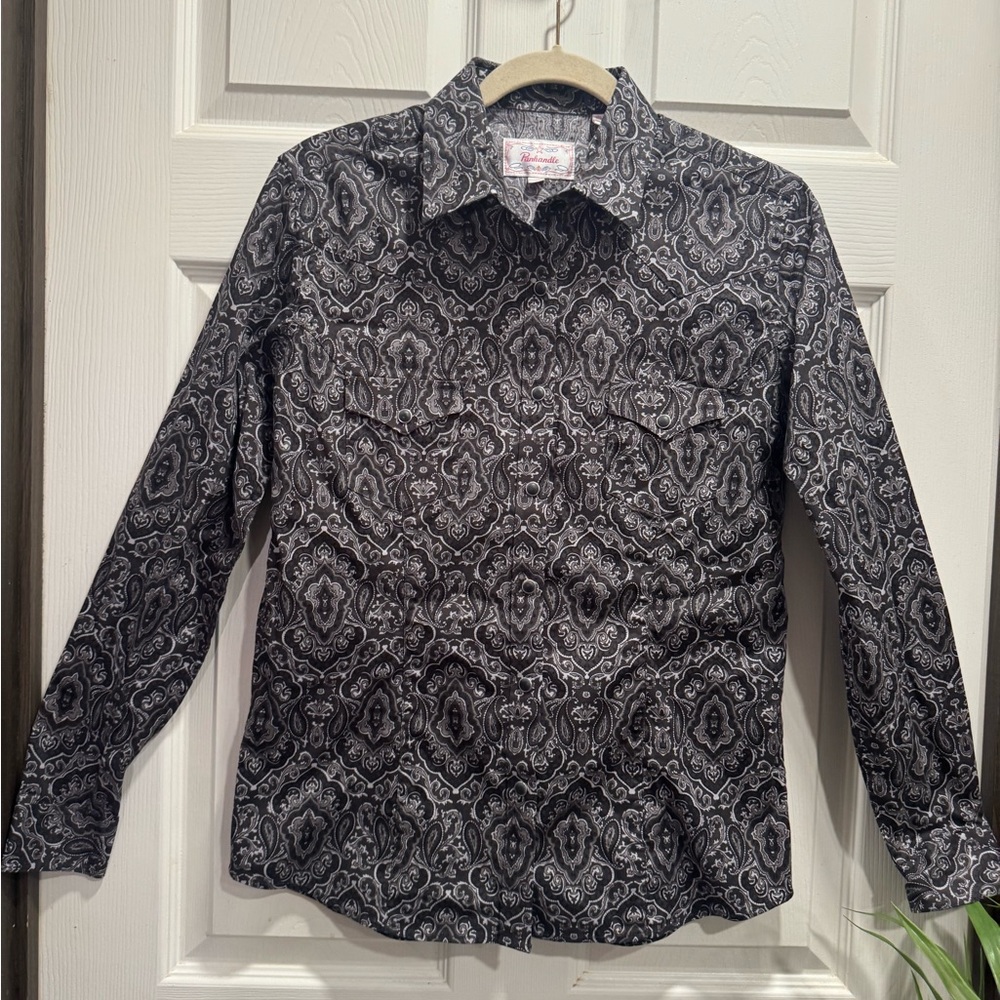 Panhandle Slim Pearl Snap Shirt Western Paisley CowGirl Women Sz S Country Dark